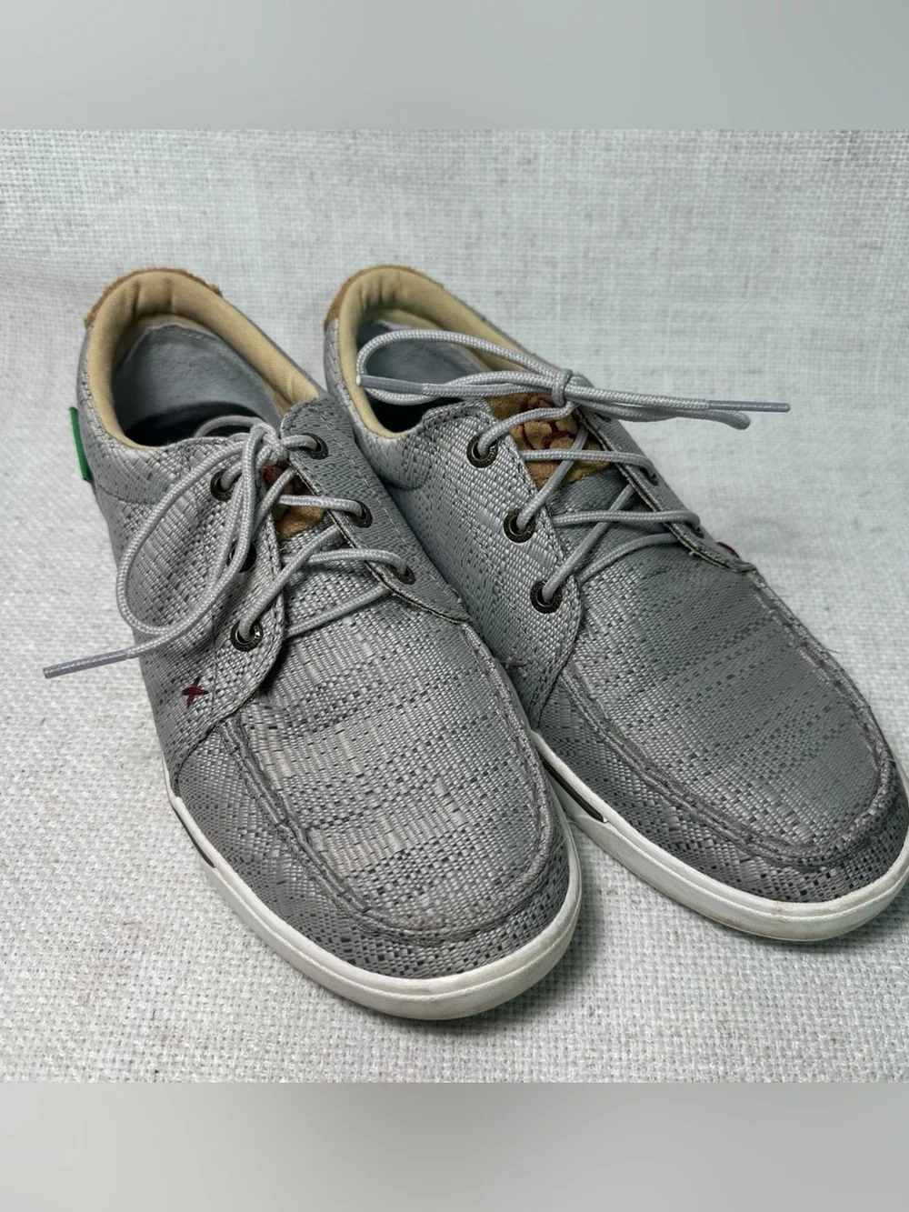 Twisted X Work Boat Shoes Mens 8M Gray Canvas Slip Resistant Casual Loafers